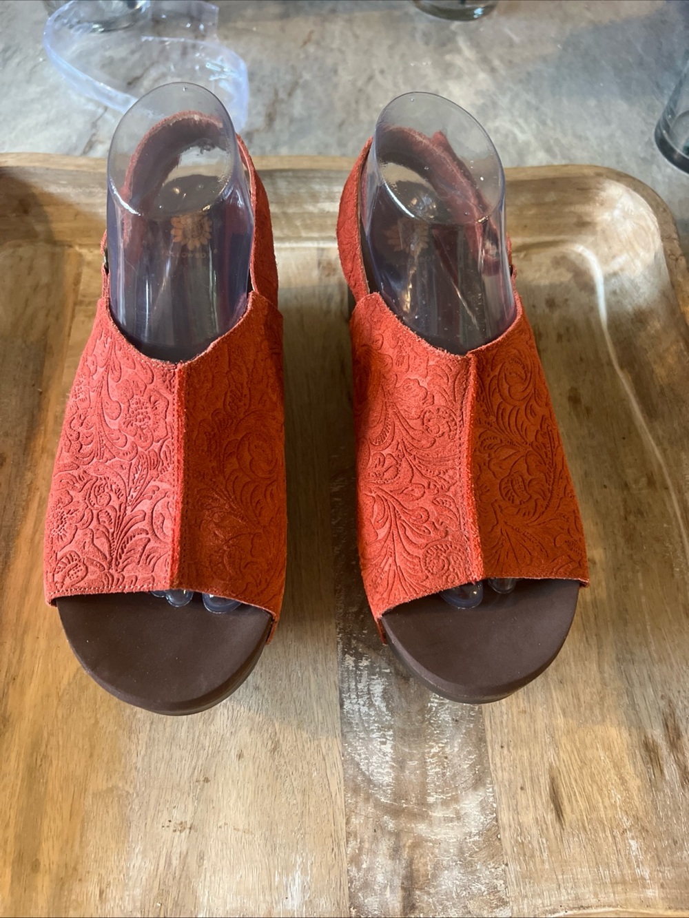 Yellow Box Burnt Orange Embossed Open-Toe Slide Mules
